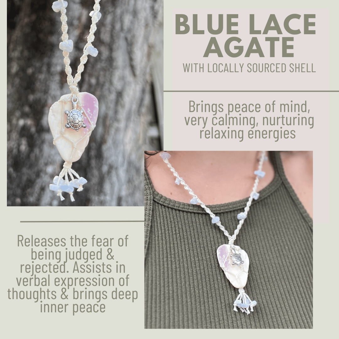 Blue Lace Shell Necklace - LeafyLogan